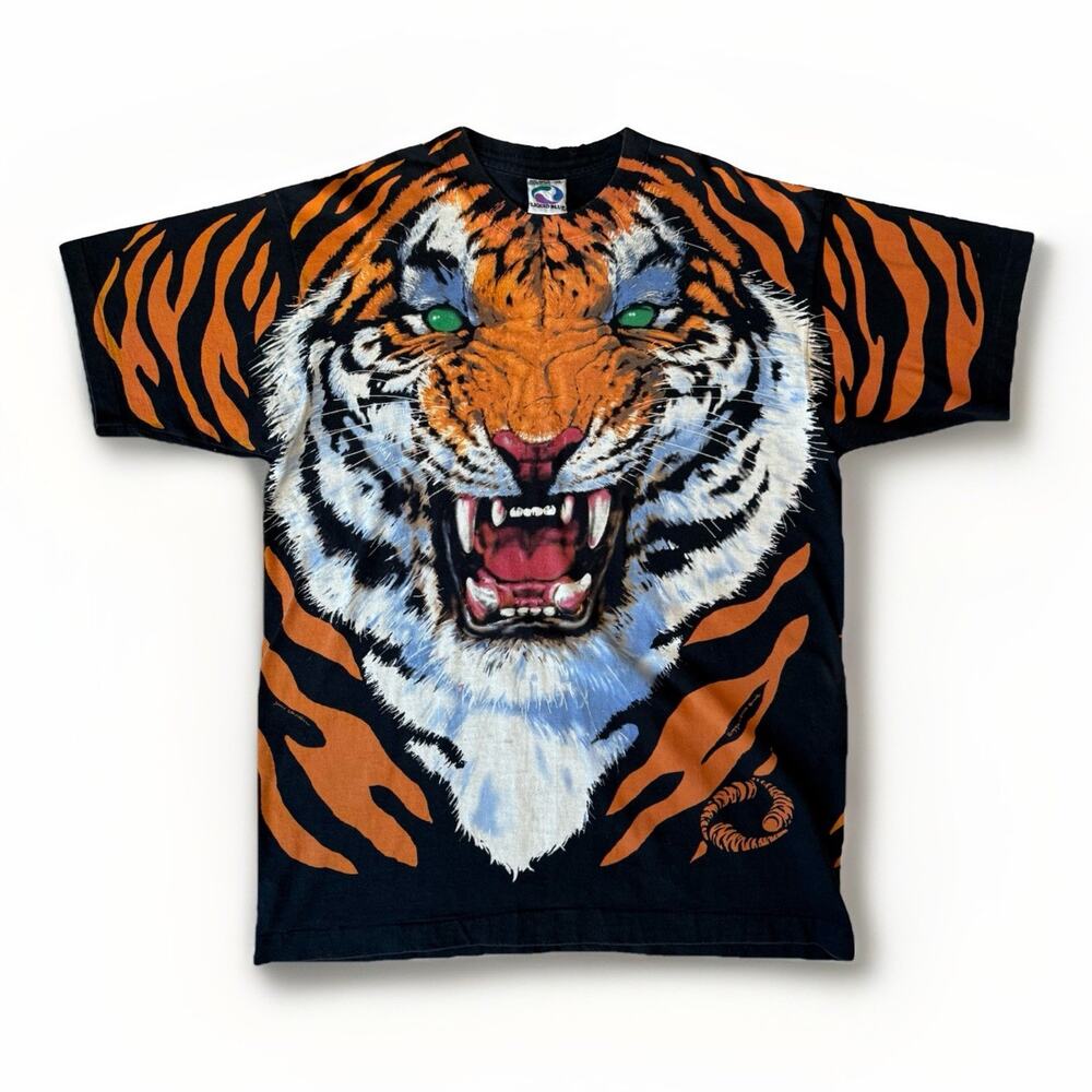 Vintage Tiger Liquid Blue Shirt XL Black Multicolor 90s Nature Art Streetwear